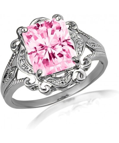 Women's Sterling Silver Radiant-Cut Personalized Birthstone Victorian Filigree Ring October Birthstone $32.50 Rings