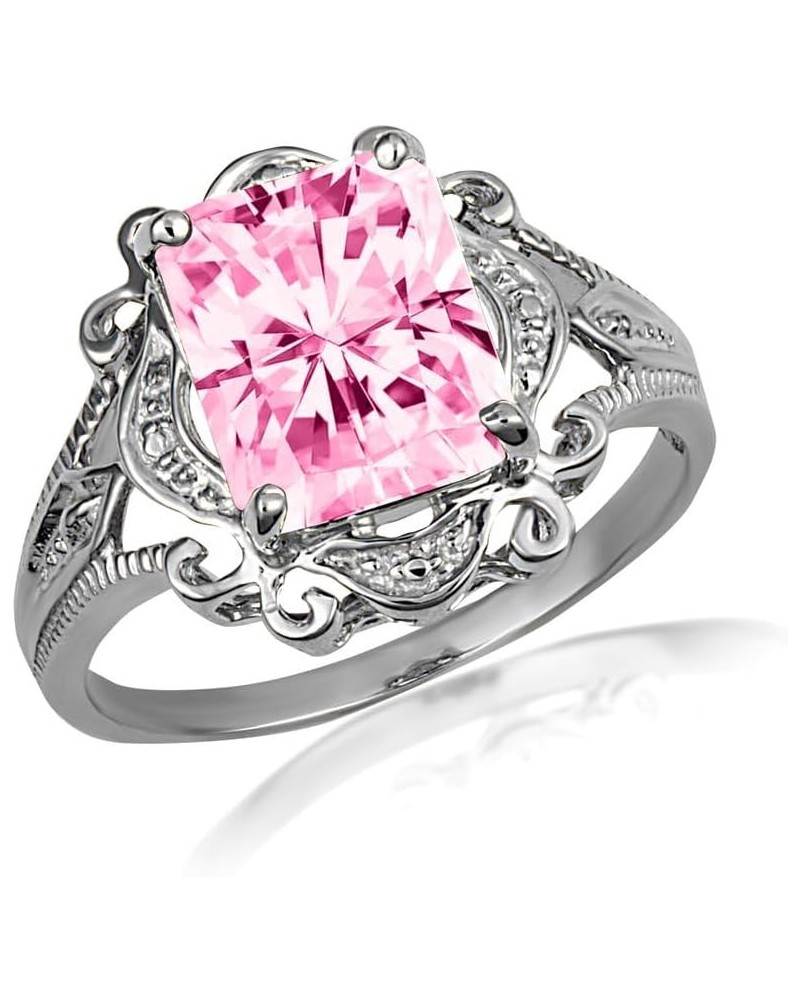 Women's Sterling Silver Radiant-Cut Personalized Birthstone Victorian Filigree Ring October Birthstone $32.50 Rings