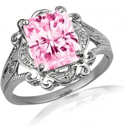 Women's Sterling Silver Radiant-Cut Personalized Birthstone Victorian Filigree Ring October Birthstone $32.50 Rings