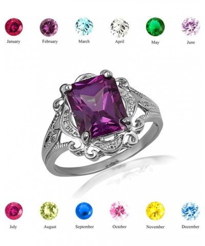 Women's Sterling Silver Radiant-Cut Personalized Birthstone Victorian Filigree Ring October Birthstone $32.50 Rings