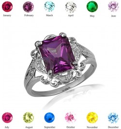 Women's Sterling Silver Radiant-Cut Personalized Birthstone Victorian Filigree Ring October Birthstone $32.50 Rings