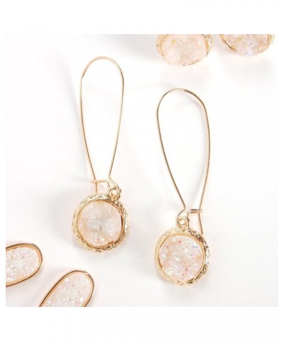 Simulated Druzy Threader Drop Earrings for Women - Gold, Silver, or Rose Gold Tone Trendy Boho Dangles with Sparkly Round Sto...