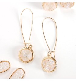 Simulated Druzy Threader Drop Earrings for Women - Gold, Silver, or Rose Gold Tone Trendy Boho Dangles with Sparkly Round Sto...