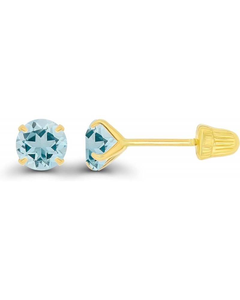 Solid 14k Gold Hypoallergenic 4mm Round Birthstone Solitaire Prong Set Screw Back Stud Earrings Aquamarine Yellow Gold $24.74...