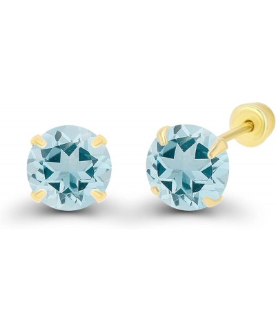 Solid 14k Gold Hypoallergenic 4mm Round Birthstone Solitaire Prong Set Screw Back Stud Earrings Aquamarine Yellow Gold $24.74...