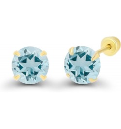 Solid 14k Gold Hypoallergenic 4mm Round Birthstone Solitaire Prong Set Screw Back Stud Earrings Aquamarine Yellow Gold $24.74...