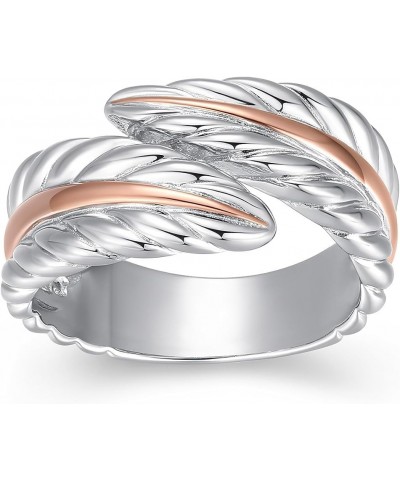 Sterling Silver Two Tone Feather Bypass Ring, Size 7 $25.64 Rings