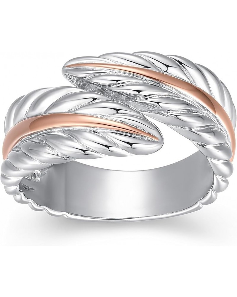 Sterling Silver Two Tone Feather Bypass Ring, Size 7 $25.64 Rings