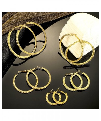 5 Pairs Large Crystal Hoop Earrings Set Big Shiny 3-7 cm Round Party Earrings Lightweight Rhinestone Hoop Earrings for Women ...