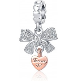 Forever Love Rose Gold Heart Bow-knot Dangle Bead for Women Girl Pandora Bracelets $8.39 Bracelets