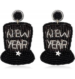 Holiday Earrings Happy New Year Earring for Women Beaded Clock Hat Cocktail Glass Dangle Earrings Handmade Star Tassel Earrin...