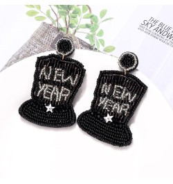 Holiday Earrings Happy New Year Earring for Women Beaded Clock Hat Cocktail Glass Dangle Earrings Handmade Star Tassel Earrin...