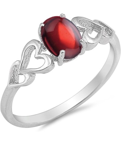 CHOOSE YOUR COLOR Sterling Silver Oval Heart Ring Red Natural Garnet Cabochon $13.68 Rings