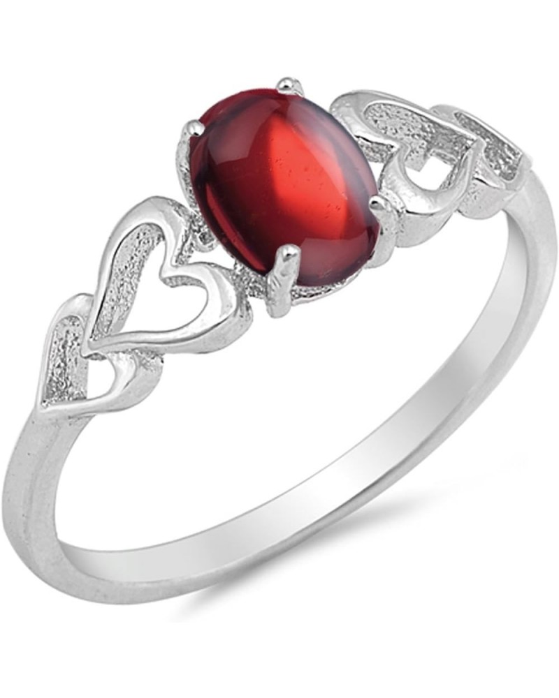 CHOOSE YOUR COLOR Sterling Silver Oval Heart Ring Red Natural Garnet Cabochon $13.68 Rings