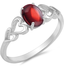 CHOOSE YOUR COLOR Sterling Silver Oval Heart Ring Red Natural Garnet Cabochon $13.68 Rings