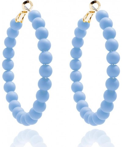 Beaded Hoop Earrings Bohemian Circle Round Bead Earrings Chic Dangle Earrings for Women and Girls Light Blue $13.20 Earrings