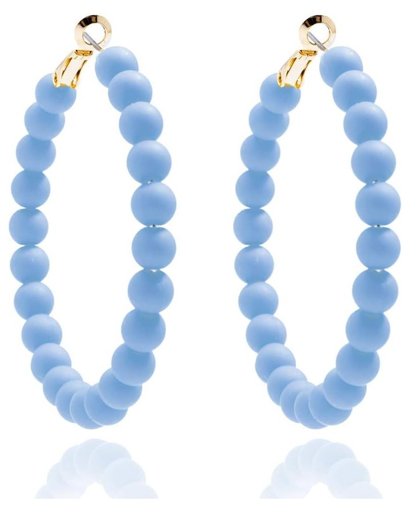 Beaded Hoop Earrings Bohemian Circle Round Bead Earrings Chic Dangle Earrings for Women and Girls Light Blue $13.20 Earrings