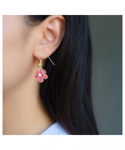 Tiny Myosotis Forget Me Not Flower Charm Dangle Earrings Wedding Gift 3 Tone (Purple Gold) gold Pink $7.94 Earrings