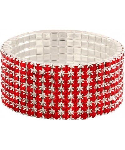 Rhinestone Crystal Stretch Bracelet Sparkle Wedding Bridal Red 7 Rows $7.65 Bracelets