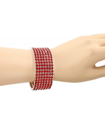 Rhinestone Crystal Stretch Bracelet Sparkle Wedding Bridal Red 7 Rows $7.65 Bracelets