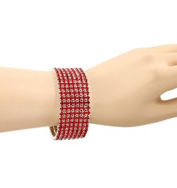 Rhinestone Crystal Stretch Bracelet Sparkle Wedding Bridal Red 7 Rows $7.65 Bracelets