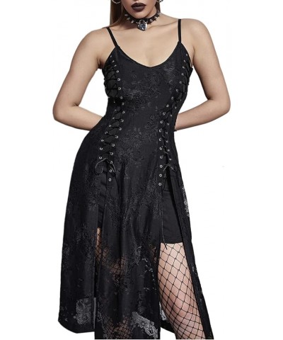 Gothic Clothes Dress,Lace Mini Sleeveless Dress Black Lace Draped Bodycon Goth Vintage Dresses G-black $26.93 Clothing