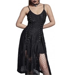 Gothic Clothes Dress,Lace Mini Sleeveless Dress Black Lace Draped Bodycon Goth Vintage Dresses G-black $26.93 Clothing