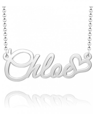 Personalized Name Necklace Custom Gold Name Plate Necklace Sterling Silver Love Heart Pendant Gift Card Chloe-silver $13.04 N...