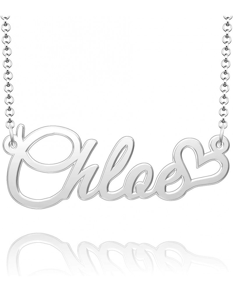 Personalized Name Necklace Custom Gold Name Plate Necklace Sterling Silver Love Heart Pendant Gift Card Chloe-silver $13.04 N...