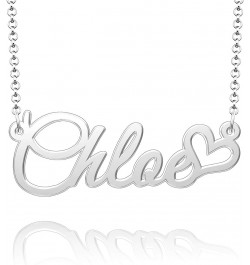 Personalized Name Necklace Custom Gold Name Plate Necklace Sterling Silver Love Heart Pendant Gift Card Chloe-silver $13.04 N...