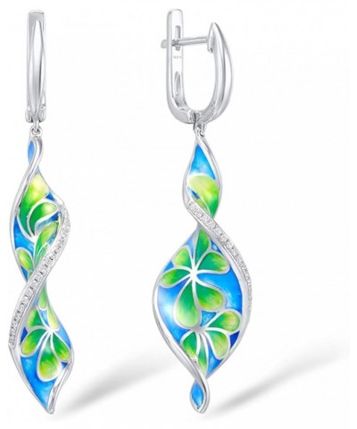 Flower Earrings 925 Sterling Silver Cubic Zirconia Enamel Twisted Spiral Dangle Earrings for Women Green $24.43 Earrings