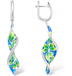 Flower Earrings 925 Sterling Silver Cubic Zirconia Enamel Twisted Spiral Dangle Earrings for Women Green $24.43 Earrings