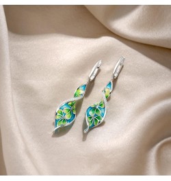 Flower Earrings 925 Sterling Silver Cubic Zirconia Enamel Twisted Spiral Dangle Earrings for Women Green $24.43 Earrings