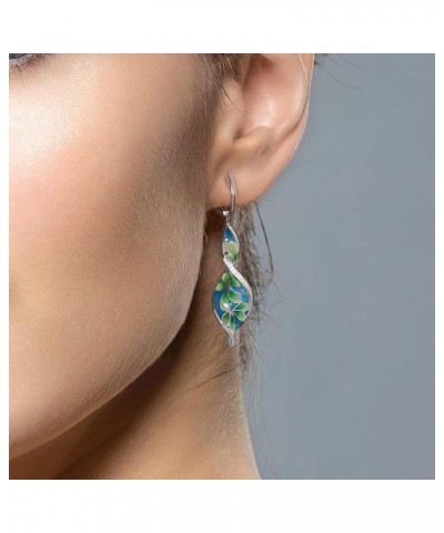 Flower Earrings 925 Sterling Silver Cubic Zirconia Enamel Twisted Spiral Dangle Earrings for Women Green $24.43 Earrings