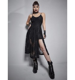 Gothic Clothes Dress,Lace Mini Sleeveless Dress Black Lace Draped Bodycon Goth Vintage Dresses G-black $26.93 Clothing