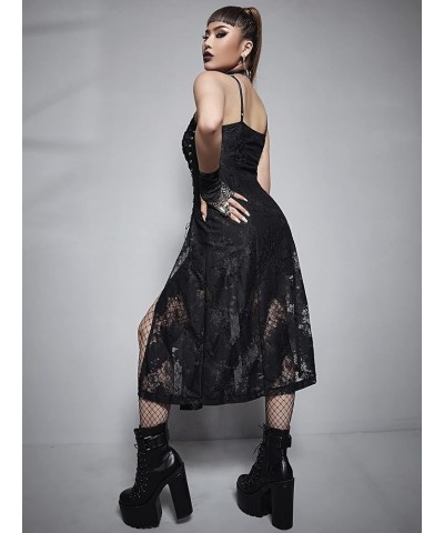 Gothic Clothes Dress,Lace Mini Sleeveless Dress Black Lace Draped Bodycon Goth Vintage Dresses G-black $26.93 Clothing