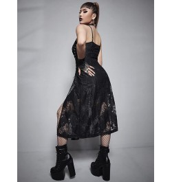 Gothic Clothes Dress,Lace Mini Sleeveless Dress Black Lace Draped Bodycon Goth Vintage Dresses G-black $26.93 Clothing