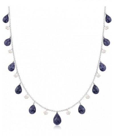 Gemstone and 4-5mm Cultured Pearl Drop Necklace in Sterling Silver Sapphire 18.0 Inches $61.25 Necklaces