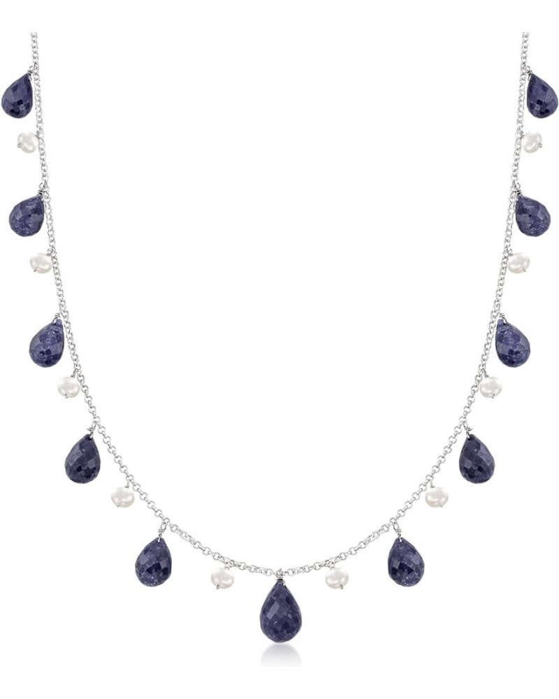 Gemstone and 4-5mm Cultured Pearl Drop Necklace in Sterling Silver Sapphire 18.0 Inches $61.25 Necklaces