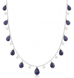 Gemstone and 4-5mm Cultured Pearl Drop Necklace in Sterling Silver Sapphire 18.0 Inches $61.25 Necklaces