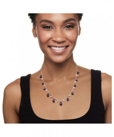 Gemstone and 4-5mm Cultured Pearl Drop Necklace in Sterling Silver Sapphire 18.0 Inches $61.25 Necklaces