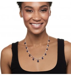 Gemstone and 4-5mm Cultured Pearl Drop Necklace in Sterling Silver Sapphire 18.0 Inches $61.25 Necklaces