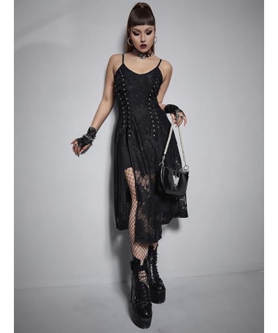 Gothic Clothes Dress,Lace Mini Sleeveless Dress Black Lace Draped Bodycon Goth Vintage Dresses G-black $26.93 Clothing