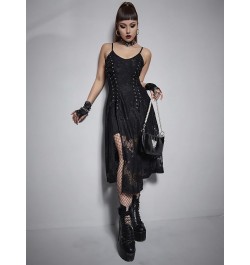 Gothic Clothes Dress,Lace Mini Sleeveless Dress Black Lace Draped Bodycon Goth Vintage Dresses G-black $26.93 Clothing