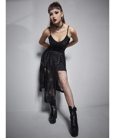 Gothic Clothes Dress,Lace Mini Sleeveless Dress Black Lace Draped Bodycon Goth Vintage Dresses G-black $26.93 Clothing