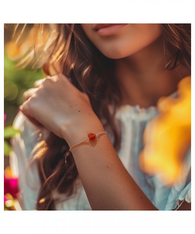 Natural Carnelian Heart Adjustable Bracelet, My Soul Sister Friendship Best Friend Birthday Gifts for Sister from Sister, Sil...