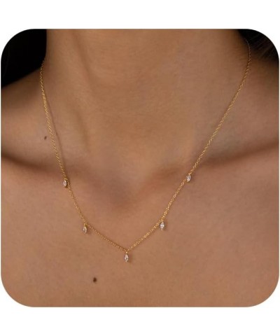 Diamond Pendant Layered Neckalce for Women Dainty 14K Gold Plated CZ Layering Choker Long Lariat Necklace Simple Trendy Jewel...