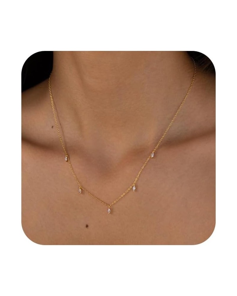 Diamond Pendant Layered Neckalce for Women Dainty 14K Gold Plated CZ Layering Choker Long Lariat Necklace Simple Trendy Jewel...