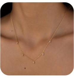 Diamond Pendant Layered Neckalce for Women Dainty 14K Gold Plated CZ Layering Choker Long Lariat Necklace Simple Trendy Jewel...