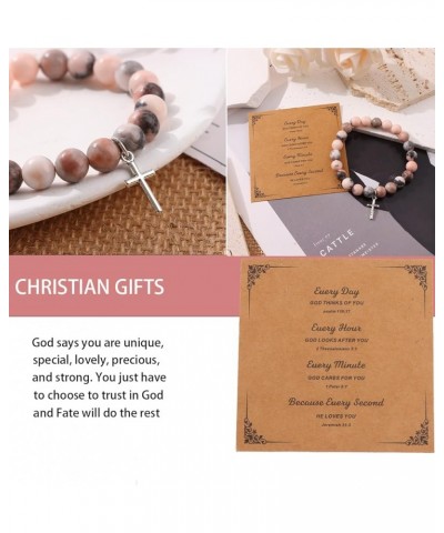 8Pcs Christian Gifts for Women Men, Inspirational Gifts Natural Stone Cross Bracelet with Bible Verse Prayers Card Religious ...